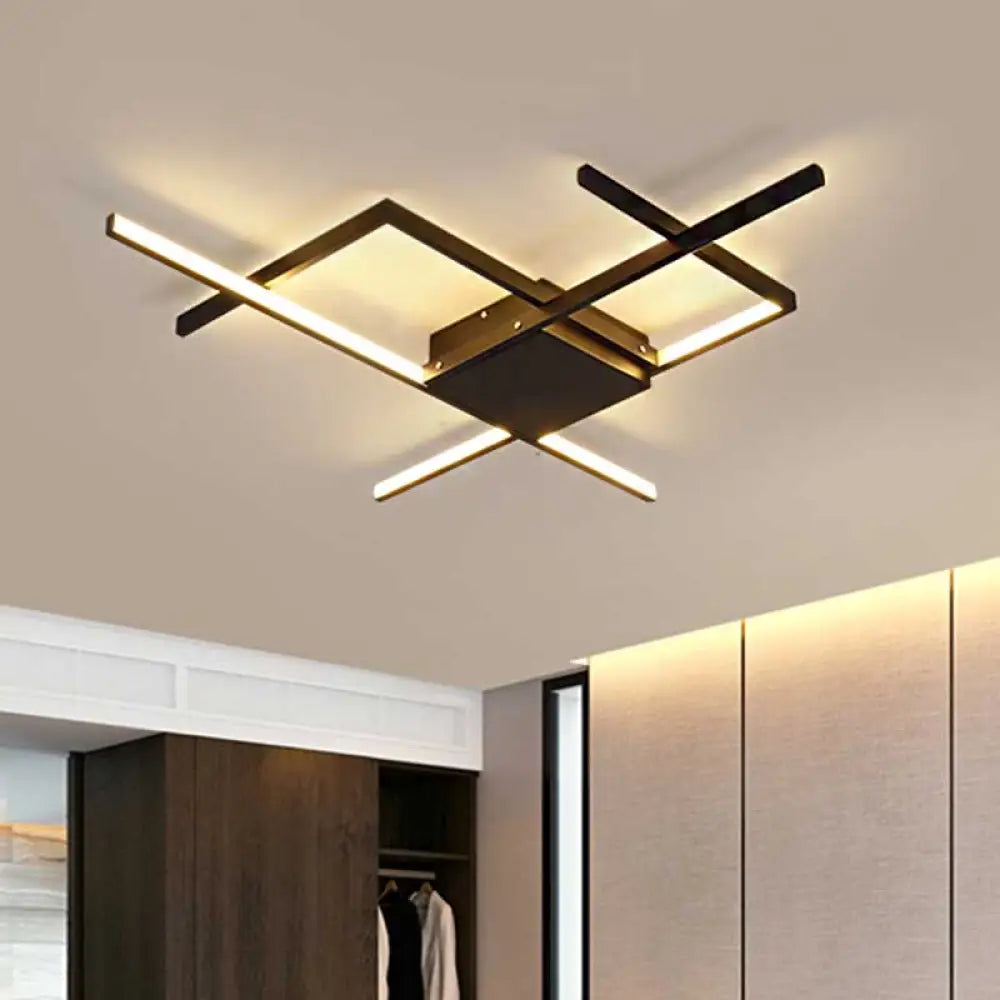 29.5’/43’ Wide Black Crossed Line Ceiling Flush Mount Led Light In Warm/White Light / 29.5’ Warm