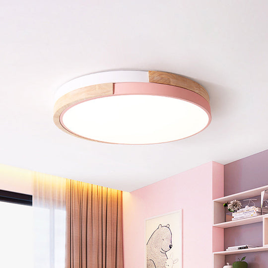 Contemporary Led Metal Circle Flush Light With Acrylic Diffuser In Warm/White - Pink/Yellow/Blue