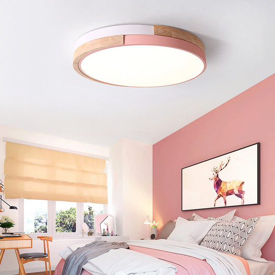 Contemporary Led Metal Circle Flush Light With Acrylic Diffuser In Warm/White - Pink/Yellow/Blue
