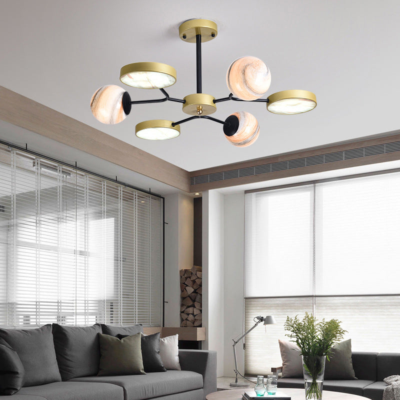 Hand Blown Glass Round Chandelier Light - Contemporary Pendant Lighting Fixture In Gold (6/8 Lights)