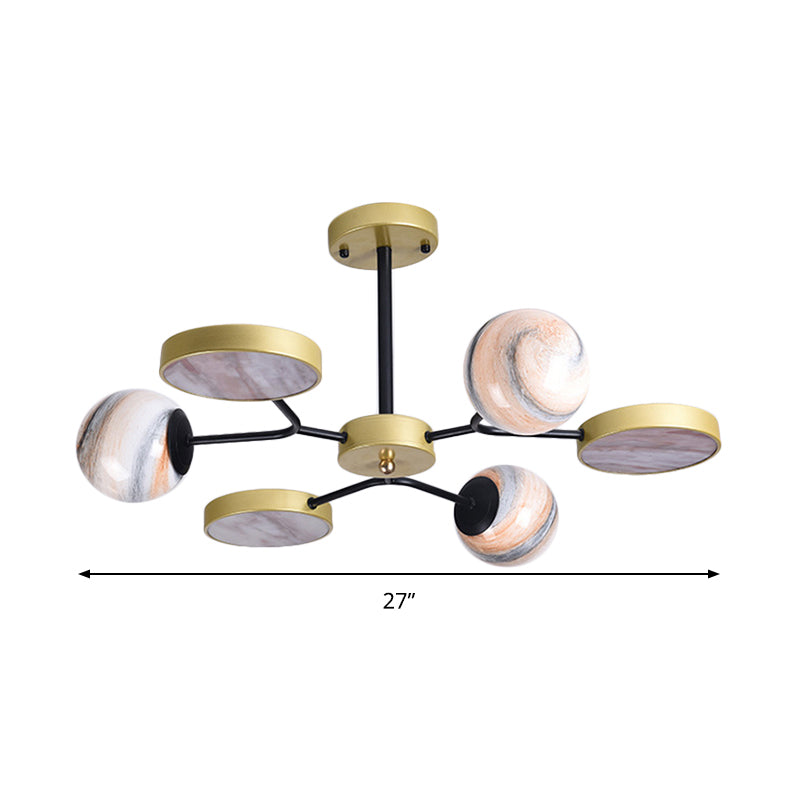 Hand Blown Glass Chandelier With Contemporary Style - Round 6/8 Lights Gold Finish