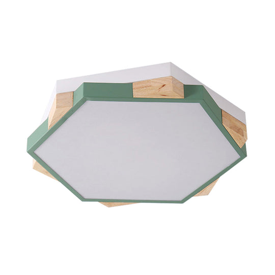 Hexagon Led Flushmount Ceiling Lamp In Pink/Yellow/Blue With Metal Shade Warm/White Light