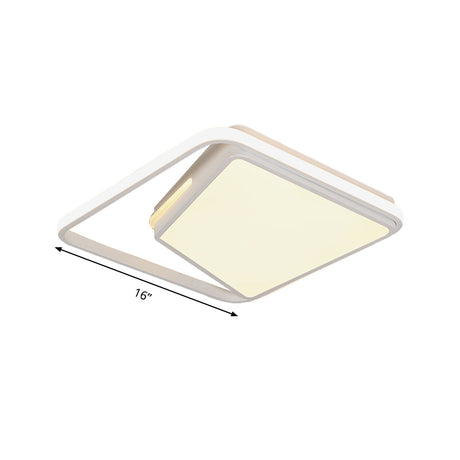 16/19.5 Metal Square Ceiling Mount Light Fixture - Contemporary Black/White Flush In Warm/White/3
