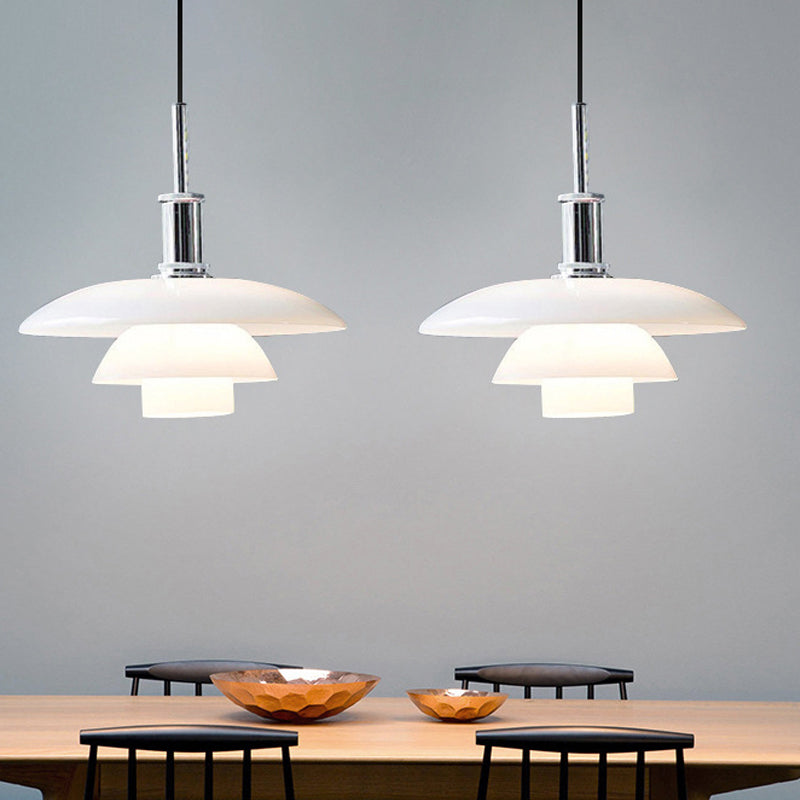 Modern White Glass Hanging Lamp Kit With 3-Tier Suspension For Living Room