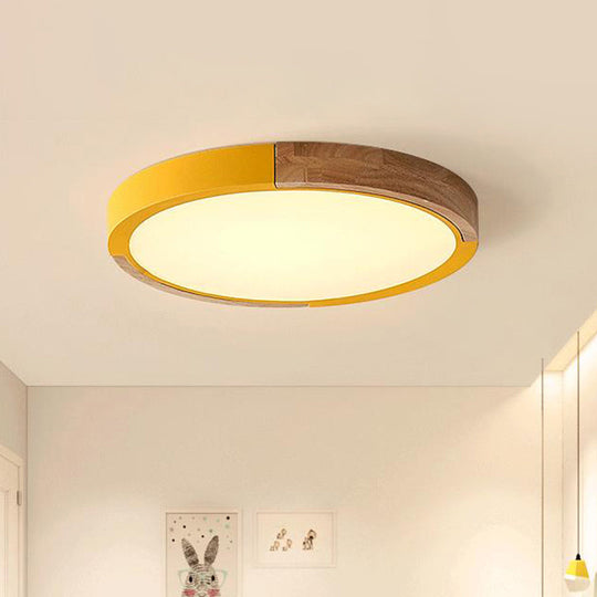 Circular Macaron Led Flush Mount Ceiling Light In 3 Colors And 2 Options 16’/19.5’ Wide Yellow