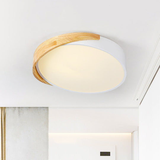Metal Round Flushmount Macaron Led Ceiling Lamp In Warm/White Light - White Finish / Warm
