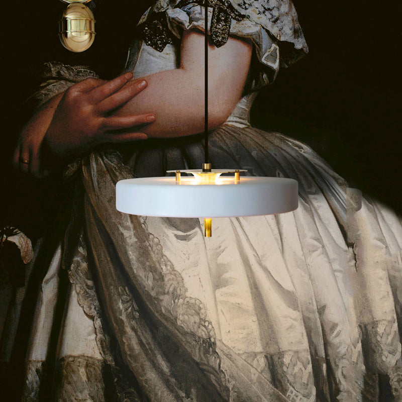 Modern Drum Chandelier - Light Blue/White/Black Metal 3-Light Dining Room Hanging Fixture