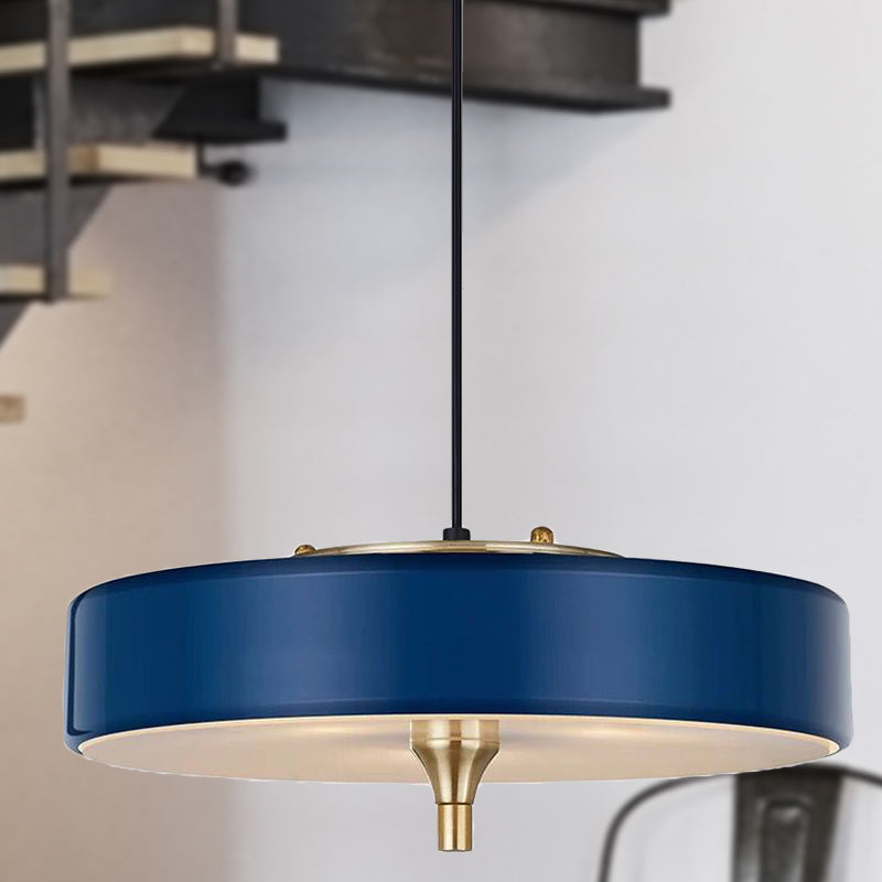 Modern Drum Chandelier - Light Blue/White/Black Metal 3-Light Dining Room Hanging Fixture Blue