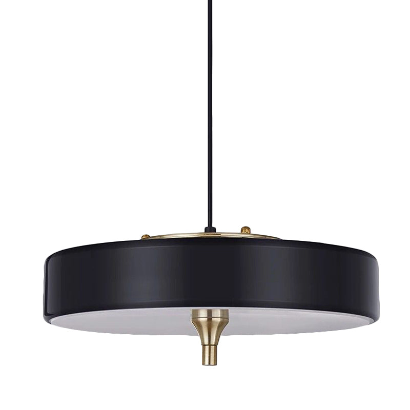 Modern Drum Chandelier - Light Blue/White/Black Metal 3-Light Dining Room Hanging Fixture