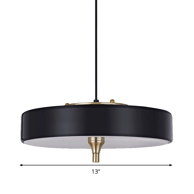 Modern Drum Chandelier - Light Blue/White/Black Metal 3-Light Dining Room Hanging Fixture