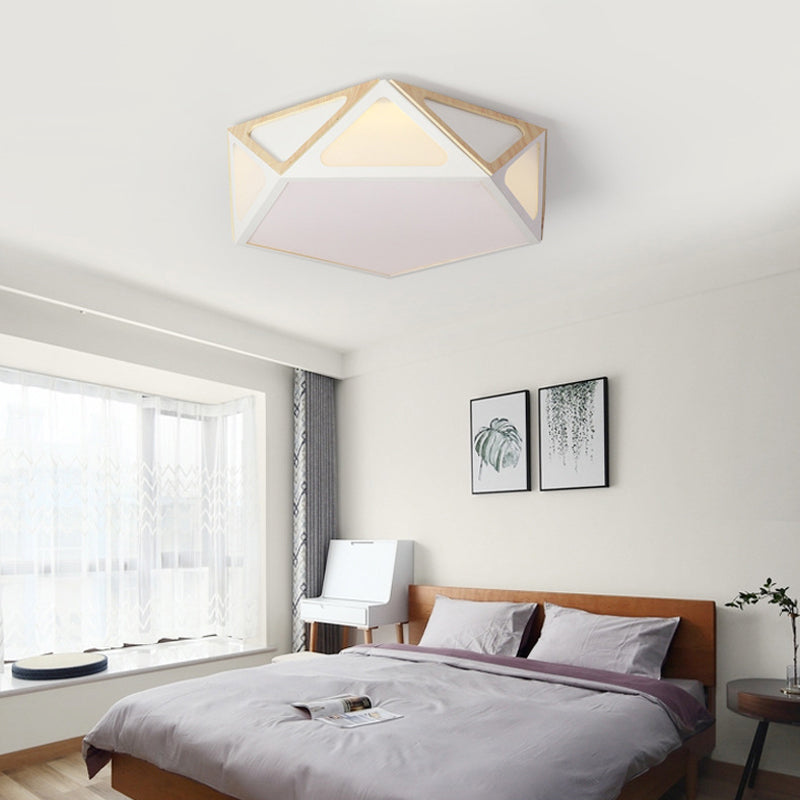 Modern Geometric Flush Light: Acrylic White/Pink/Yellow Led Ceiling Fixture Warm/White Light 16/19.5