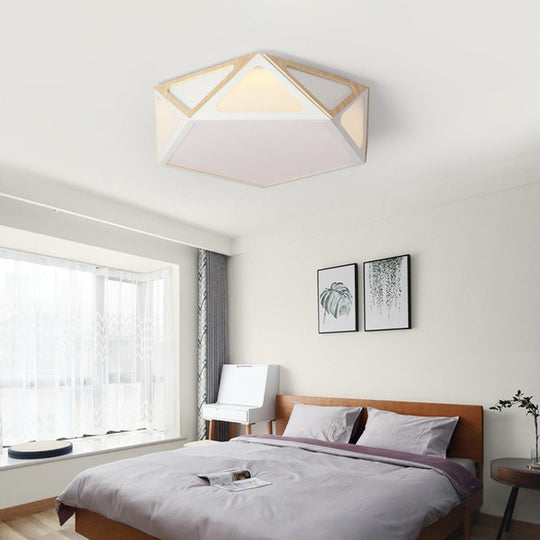 Modern Geometric Flush Light: Acrylic White/Pink/Yellow Led Ceiling Fixture Warm/White Light 16/19.5