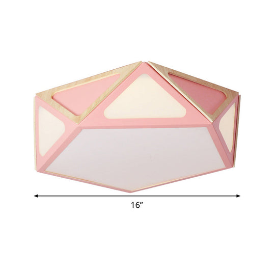 Modern Geometric Flush Light: Acrylic White/Pink/Yellow Led Ceiling Fixture Warm/White Light 16/19.5