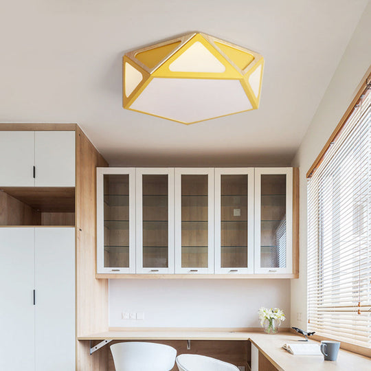Modern Geometric Flush Light: Acrylic White/Pink/Yellow Led Ceiling Fixture Warm/White Light