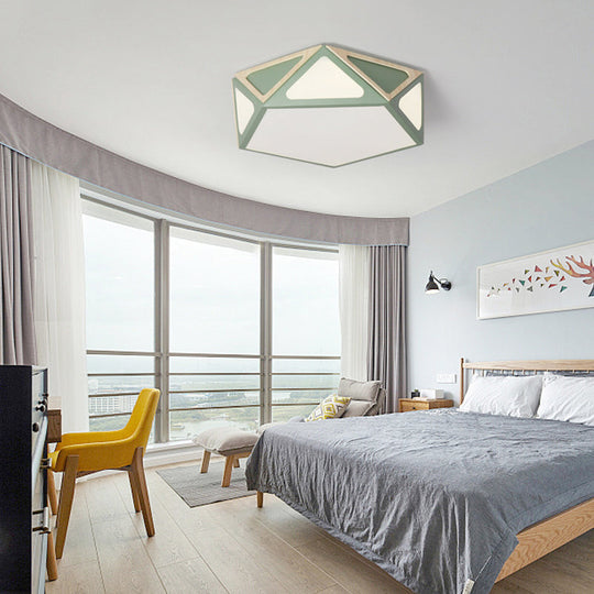 Modern Geometric Flush Light: Acrylic White/Pink/Yellow Led Ceiling Fixture Warm/White Light