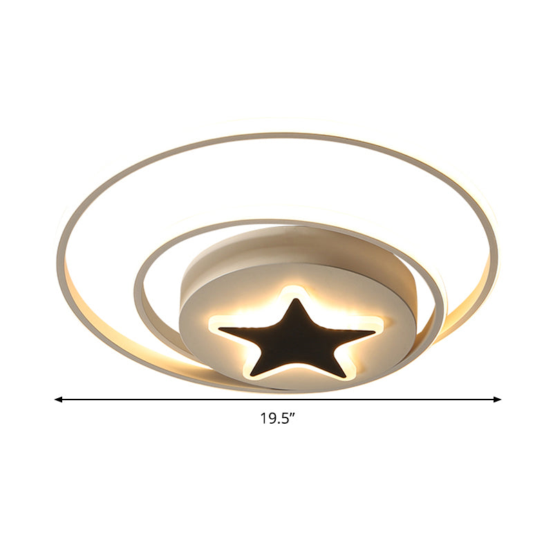 Contemporary Circle Acrylic Ceiling Fixture - Black/White Led Flush Mount 16’/19.5’ Wide White