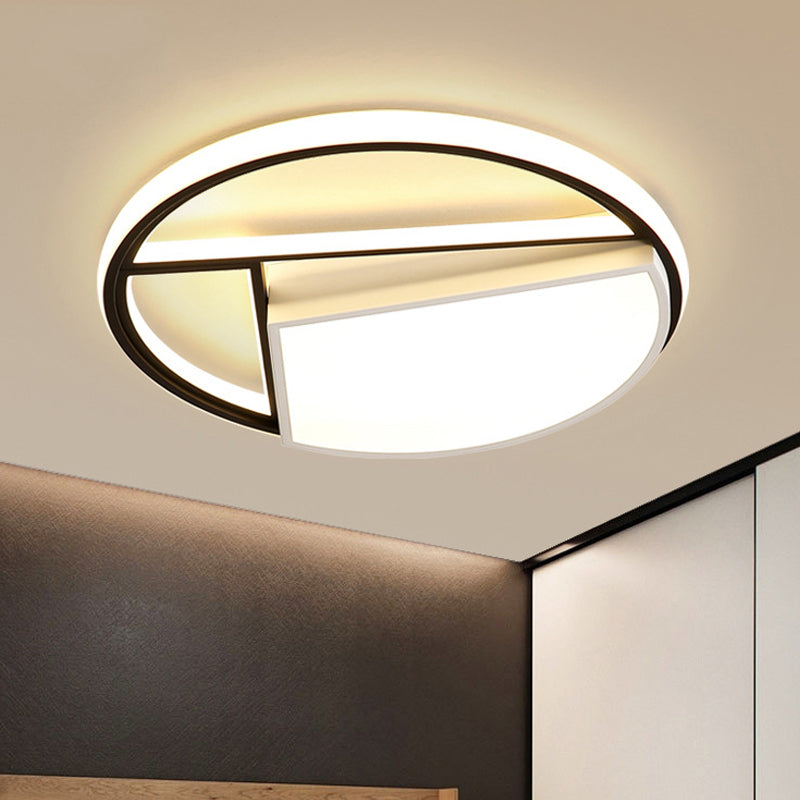 Contemporary Black & White Led Geometric Ceiling Lamp - 16/19.5 Wide