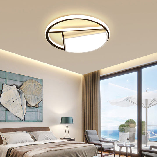 Contemporary Black & White Led Geometric Ceiling Lamp - 16’/19.5’ Wide