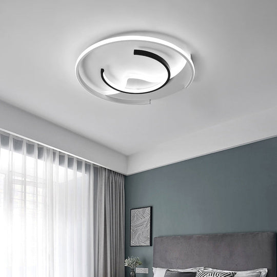 Modern Acrylic Ceiling Light: Semi-Circle Shape In Black & White Flush Mounted With Led