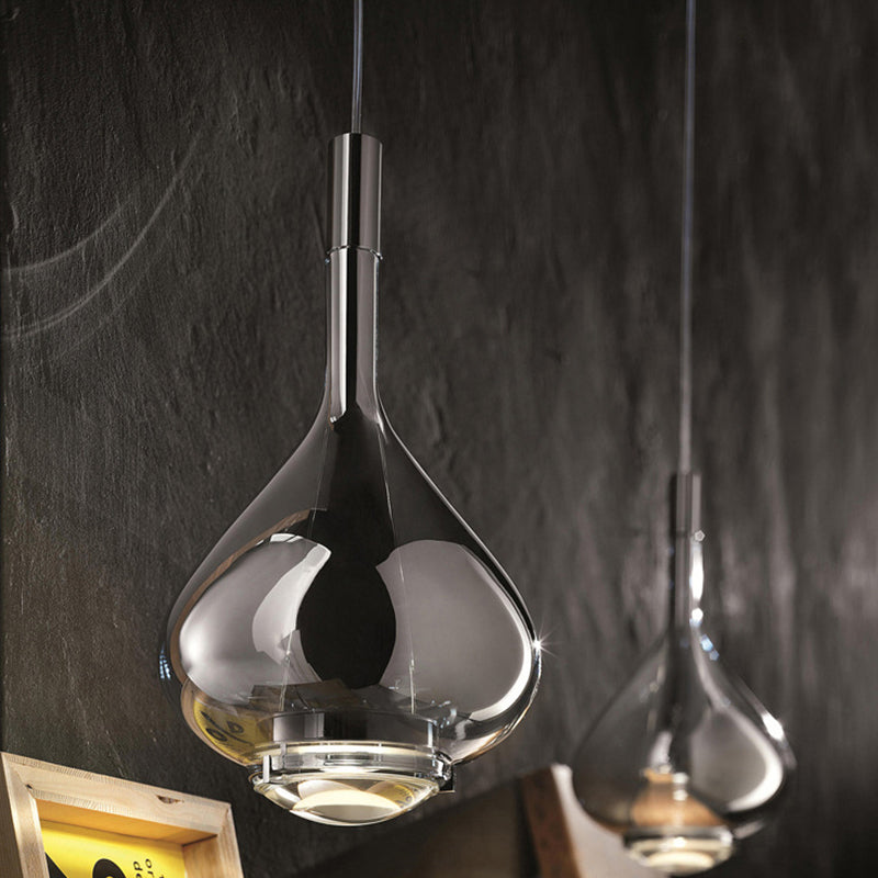 Modern Rose Gold/Clear/Smoke Glass Pendant Light - Beaker-Inspired Shape | 1-Light Dining Room