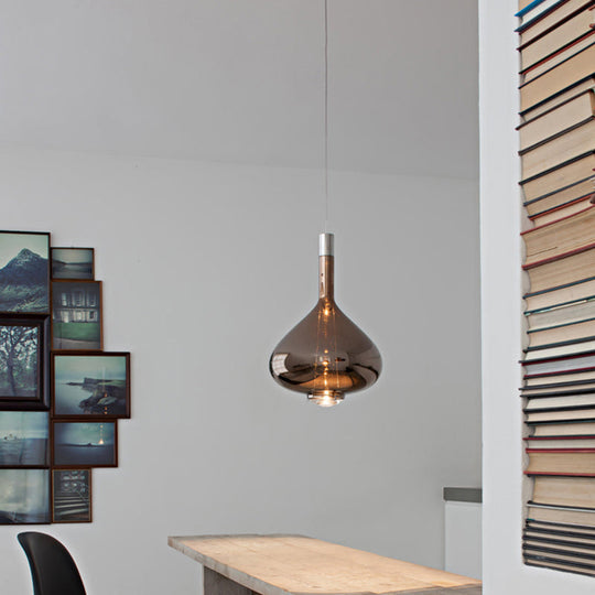 Modern Rose Gold/Clear/Smoke Glass Pendant Light - Beaker-Inspired Shape | 1-Light Dining Room