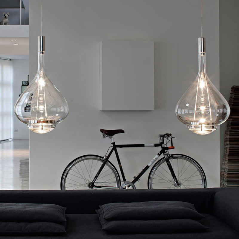 Modern Rose Gold/Clear/Smoke Glass Pendant Light - Beaker-Inspired Shape | 1-Light Dining Room