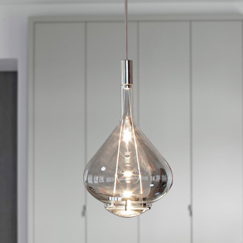 Modern Rose Gold Pendant Light With Beaker-Inspired Design - Clear/Smoke Glass Ideal For Dining Room