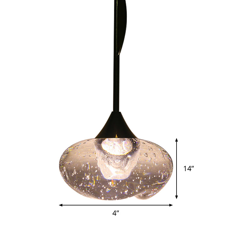Brass Hanging Ceiling Pendant Light Clear Seeded Glass Oval Contemporary Style 1-Light