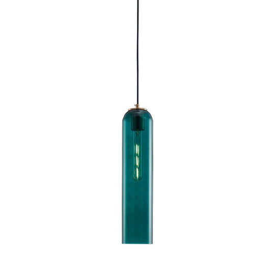 Nordic Green Glass Tubular Pendant Light - Stylish Ceiling Hanging Lamp For Bedroom