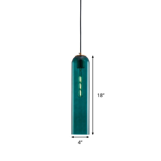 Nordic Green Glass Tubular Pendant Light - Stylish Ceiling Hanging Lamp For Bedroom