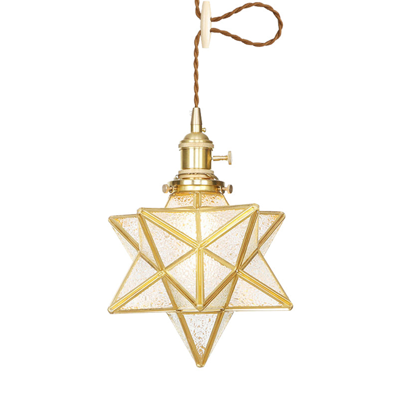 Postmodern Star Shaped Pendant Light Kit - Brass 1 With Clear/Frosted Glass And Adjustable Rope