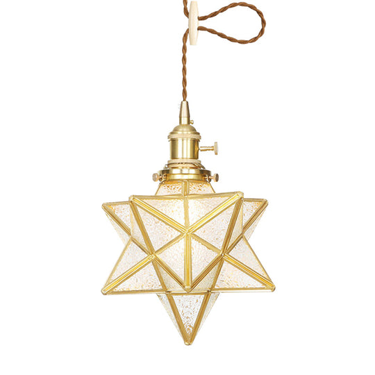 Postmodern Star Shaped Pendant Light Kit - Brass 1 With Clear/Frosted Glass And Adjustable Rope