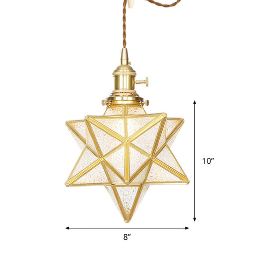 Postmodern Star Shaped Pendant Light Kit - Brass 1 With Clear/Frosted Glass And Adjustable Rope