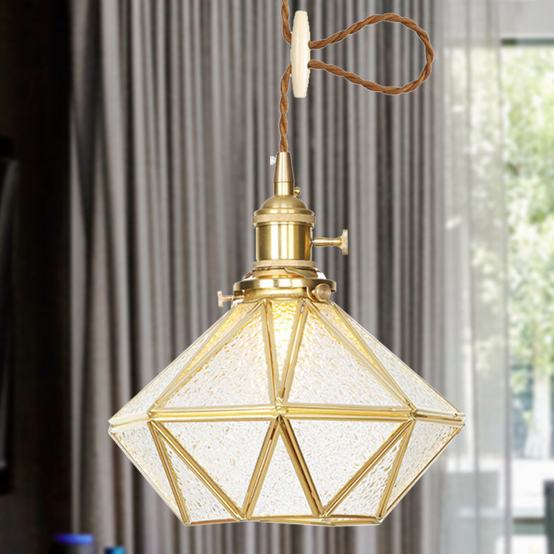 Postmodern Diamond Pendant Ceiling Light With Brass Accents And Adjustable Rope