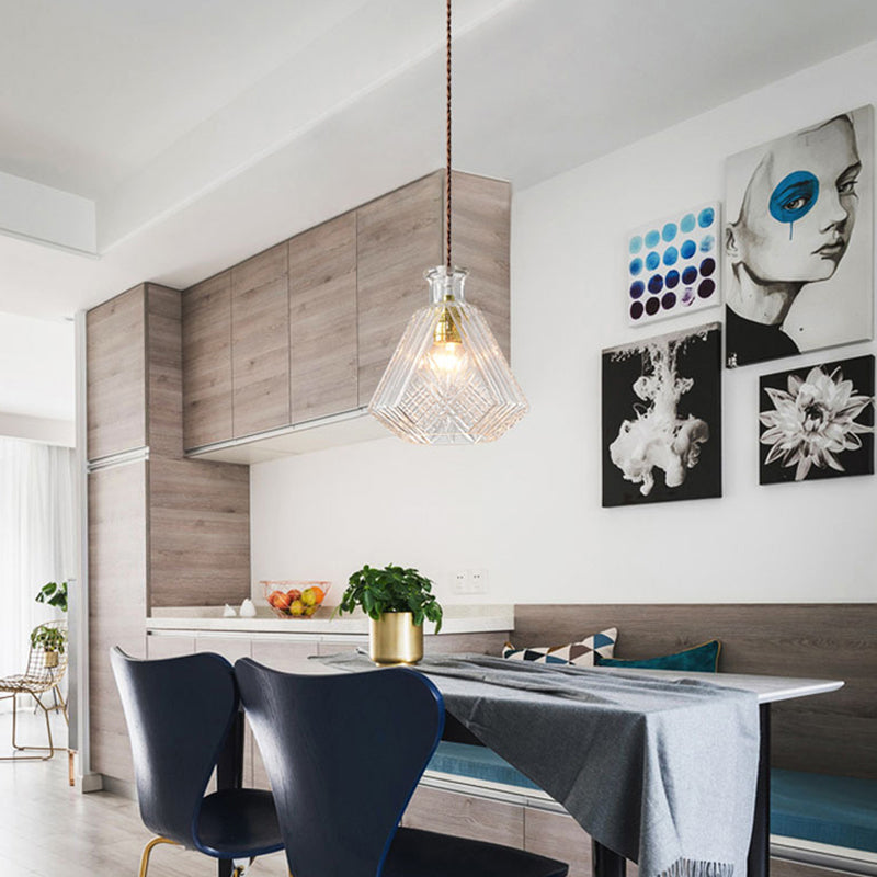 Minimalist Clear Prism Glass Diamond Hanging Lamp - 1-Light Pendant Light Fixture For Dining Room