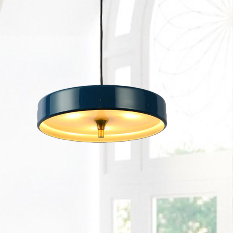 Contemporary Disk Pendant Light - Blue/White/Black Metal Bedroom Hanging Lamp Blue