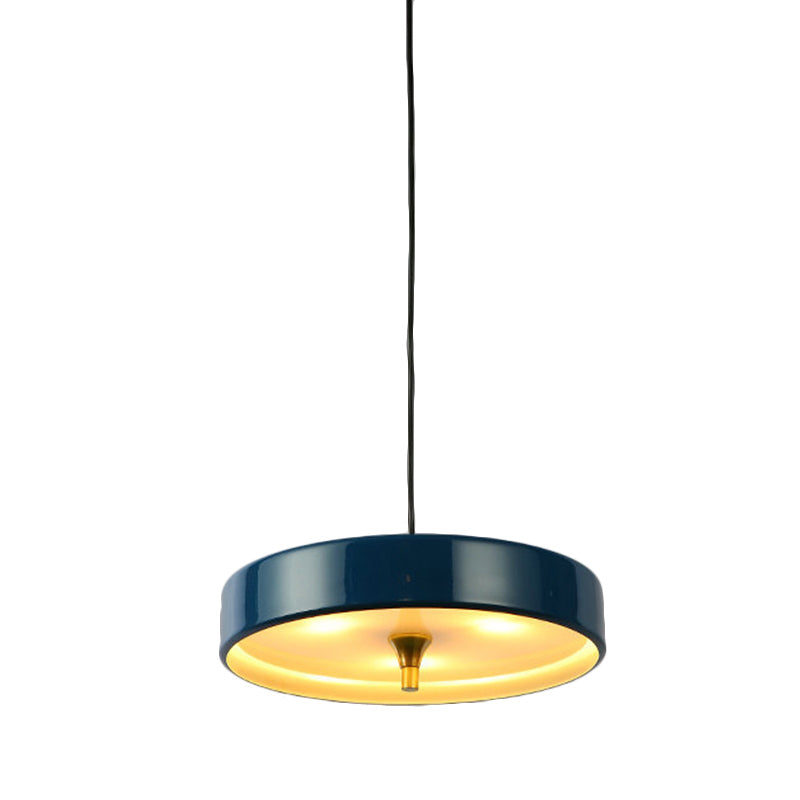 Contemporary Disk Pendant Light - Blue/White/Black Metal Bedroom Hanging Lamp