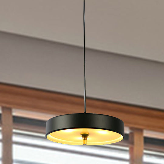 Contemporary Disk Pendant Light - Blue/White/Black Metal Bedroom Hanging Lamp