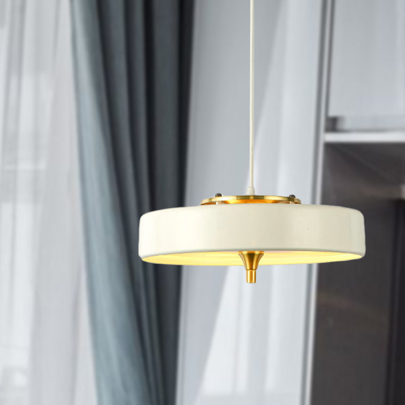 Contemporary Disk Pendant Light - Blue/White/Black Metal Bedroom Hanging Lamp White