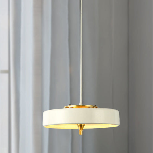 Contemporary Disk Pendant Light - Blue/White/Black Metal Bedroom Hanging Lamp