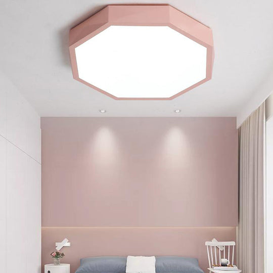 Minimal Led Octagon Flush Mount Lighting Fixture In Pink/Yellow/Blue - Warm/White Light 16.5’/20.5
