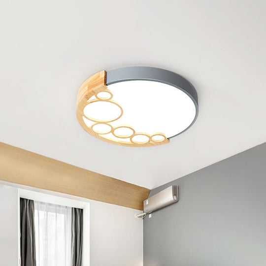 18.5’/23’ W Round Metal Flush Mount Ceiling Lamp Modernist Led Grey Warm/White Light Remote