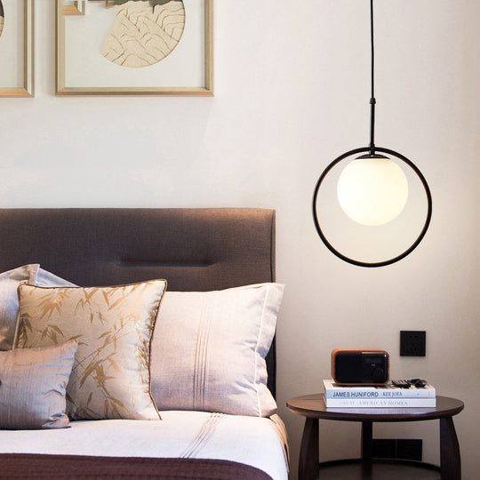 White Glass Modern Sphere Pendant Light - Perfect For Bedroom Ceiling