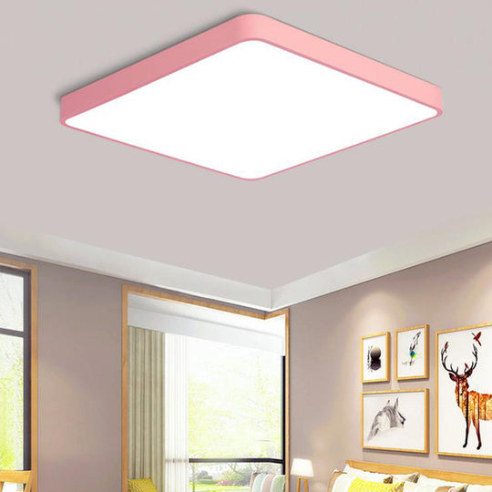 Modern Metal Led Flush Mount Ceiling Lamp In Pink Warm/White Light (19.5’/25.5’ Long)
