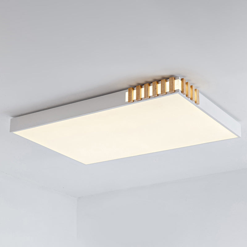 Nordic Style Led Metal Flush Mount Ceiling Lamp For Living Room - White Rectangular Fixture