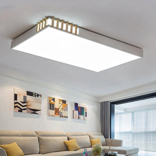 Nordic Style Led Metal Flush Mount Ceiling Lamp For Living Room - White Rectangular Fixture