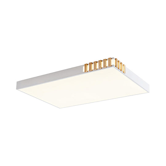 Nordic Style Led Metal Flush Mount Ceiling Lamp For Living Room - White Rectangular Fixture
