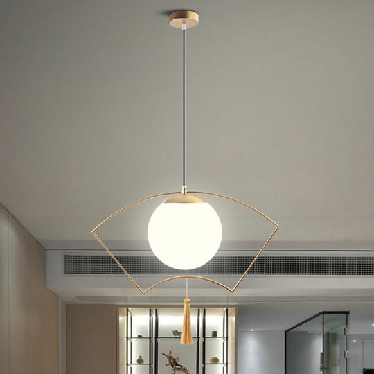 Modern Milk Glass Pendant Light With Gold Metal Frame For Bedroom Ceiling