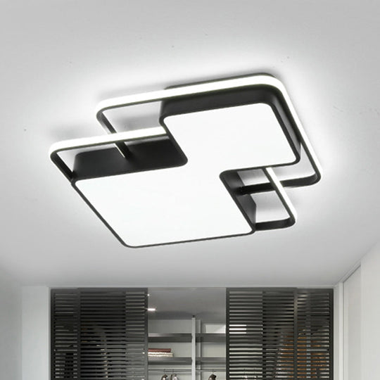 Modern Geometric Led Flush Mount Lamp In Black/White - 18/21.5 W Silica Gel Close To Ceiling Light