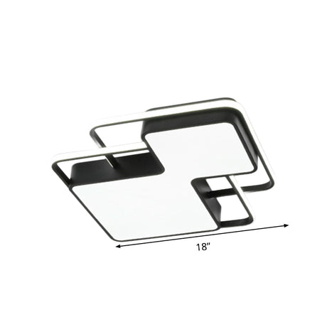 Modern Geometric Led Flush Mount Lamp In Black/White - 18’/21.5’ W Silica Gel Close To Ceiling